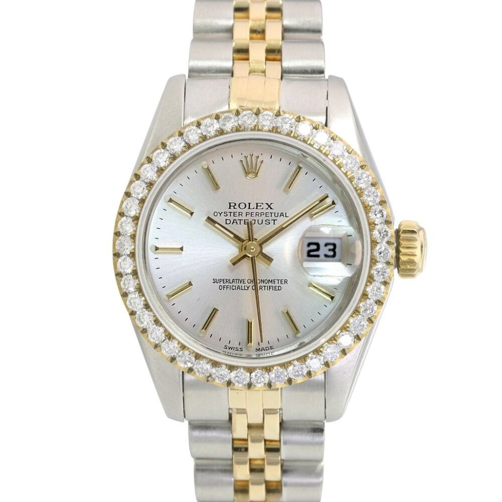 ROLEX DATEJUST SILVER INDEX DIAL DIAMOND 18KY GOLD & STEEL JUBILEE WATCH 69173